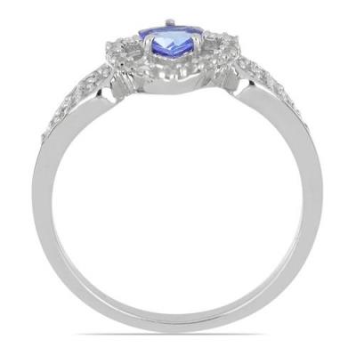 BUY STERLING SILVER NATURAL TANZANITE GEMSTONE  HALO UNIQUE RING
